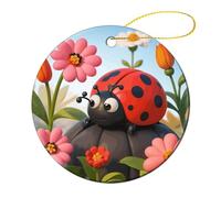 Ceramic Christmas Tree Ornaments - Cartoon Ladybug Flower Round Decor Hanging Pendants, Winter Holiday Tree Hanging Decor with String, Xmas Gift Keepsake for Women & Men