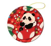 Ceramic Christmas Tree Ornaments - Christmas Red Panda Round Decor Hanging Pendants, Winter Holiday Tree Hanging Decor with String, Xmas Gift Keepsake for Women & Men