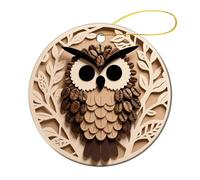 Ceramic Christmas Tree Ornaments - Coffee Bean Owl Print Round Decor Hanging Pendants, Winter Holiday Tree Hanging Decor with String, Xmas Gift Keepsake for Women & Men