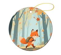 Ceramic Christmas Tree Ornaments - Fox_Adventure Round Decor Hanging Pendants, Winter Holiday Tree Hanging Decor with String, Xmas Gift Keepsake for Women & Men