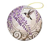 Ceramic Christmas Tree Ornaments - Graceful Hummingbird Round Decor Hanging Pendants, Winter Holiday Tree Hanging Decor with String, Xmas Gift Keepsake for Women & Men