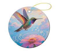 Ceramic Christmas Tree Ornaments - Rainbow Hummingbird Round Decor Hanging Pendants, Winter Holiday Tree Hanging Decor with String, Xmas Gift Keepsake for Women & Men