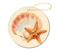 Ceramic Christmas Tree Ornaments - Sea Shell Starfish Round Decor Hanging Pendants, Winter Holiday Tree Hanging Decor with String, Xmas Gift Keepsake for Women & Men