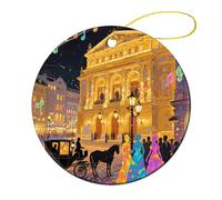 Ceramic Christmas Tree Ornaments - Vienna Opera House Round Decor Hanging Pendants, Winter Holiday Tree Hanging Decor with String, Xmas Gift Keepsake for Women & Men