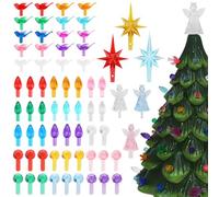 Ceramic Christmas Tree Replacement Bulbs Set, 90 Vintage Ceramic Bulbs, 40 Cardinals Birds Lights, 6 Topper Stars