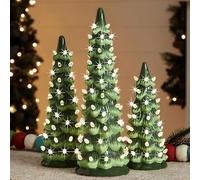 Ceramic Christmas Tree, Retro Hand-Painted Tabletop Christmas Trees with Timer, Tabletop Xmas Decor with Multicolored Lights, Party Supplies, Decoration (Warm light, 3 Sets)