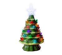 Ceramic Christmas Tree Table Decoration, Winter Tree with Star Topper Aesthetic Room Home Decor Vintage (green)