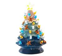 Ceramic Christmas Tree with Light 9.7'' Tabletop Christmas Tree with Star Topper Ornament Pre-Lit Ceramic Xmas Battery Operated Holiday Night Light for Decor L christm