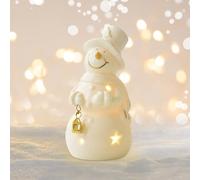 Ceramic Christmas Tree with Lights, Ceramic Christmas Decorations Lighted Up Snowman & Car, Small Tabletop Christmas Tree Artificial Indoor Vintage Christmas Decor Gifts for Home Bedroom Office