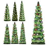 Ceramic Christmas Trees, Retro Hand-Painted Tabletop Christmas Trees with Timer, Table Top Christmas Tree with Multicolored Lights, Resin Tabletop Christmas Decor (No batteries)