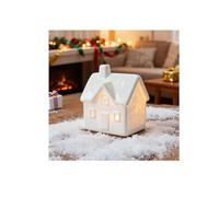 Ceramic Christmas Village Houses, LED Lighted Porcelain White Small House and Xmas Tree Tabletop Figurines,Lighted Ceramic Christmas Figurines,for Tabletop Mantel Shelf Fireplace Winter Holiday Decor
