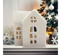 Ceramic Christmas Village, White Ceramic Christmas Village Houses, Christmas Town Scene Collection Buildings, LED Light Up Christmas House, White Tabletop Decoration (Style E)