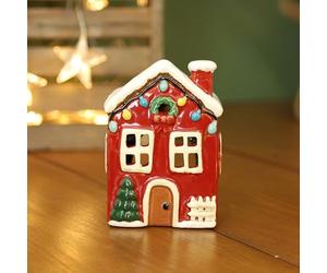 Ceramic Christmas Wax Melt House Holder Red Cottage Village Pottery Scene Ornament Xmas Decor Gift
