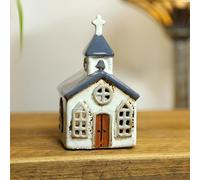 Ceramic Church Tealight Holder Candle Holder Lantern Church Cottage Xmas Festive Shelfsitter Ornament
