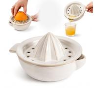 Ceramic Citrus Lemon Orange Juicer Manual Squeezer, Citrus Lime Hand Squeezer Bowl Rotation Press with Handle,Pour Spout,Strainer Lid & 6.8oz/200ML Bowl,Easy to Clean,Kitchen Gadgets (White)