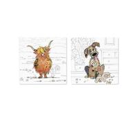 Ceramic Coaster Murphy Mutt & Hamish Highland Cow Bug Art Drink Pad Cup Mat 2Pcs
