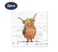 Ceramic Coaster Set Hamish Highland Cow Bug Art Coasters Drink Pad Cup Mat 2Pcs