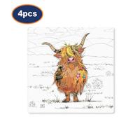 Ceramic Coaster Set Hamish Highland Cow Bug Art Coasters Drink Pad Cup Mat 4Pcs