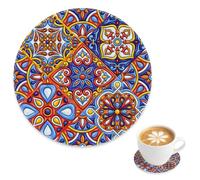 Ceramic Coaster Vibrant Colorful Geometric Floral Round Mugs Coasters for Desk Non Slip, Outdoor Drink Mat Coffee Table Accessories House Decor, Gifts for Women Family Housewarming Gifts, 4 Inch