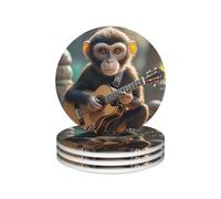 Ceramic Coasters for Drinks Heat Resistant Ceramic Coasters set of 4 Music Monkey Coasters Desktop Protection Pad Coffee Cup Mat Tabletop Protection Mat for Home Decor