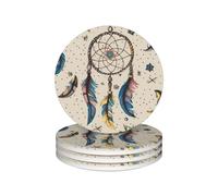 Ceramic Coasters for Drinks Heat Resistant Ceramic Coasters set of 4 Native American Dream Catcher Coasters Desktop Protection Pad Coffee Cup Mat Tabletop Protection Mat for Home Decor