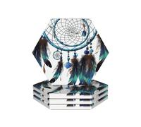 Ceramic Coasters for Drinks Heat Resistant Ceramic Coasters set of 4 Native American Dream Catcher Coasters Desktop Protection Pad Coffee Cup Mat Tabletop Protection Mat for Home Decor