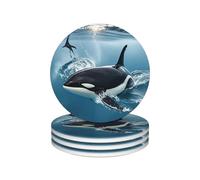 Ceramic Coasters for Drinks Heat Resistant Ceramic Coasters set of 4 Orca Killer Whale Coasters Desktop Protection Pad Coffee Cup Mat Tabletop Protection Mat for Home Decor