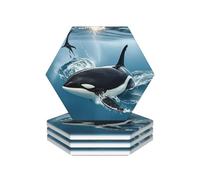 Ceramic Coasters for Drinks Heat Resistant Ceramic Coasters set of 4 Orca Killer Whale Coasters Desktop Protection Pad Coffee Cup Mat Tabletop Protection Mat for Home Decor