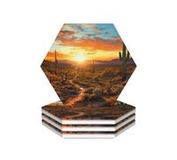 Ceramic Coasters for Drinks Heat Resistant Ceramic Coasters set of 4 Saguaros at Sunset Coasters Desktop Protection Pad Coffee Cup Mat Tabletop Protection Mat for Home Decor