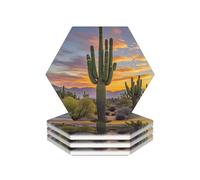 Ceramic Coasters for Drinks Heat Resistant Ceramic Coasters set of 4 Saguaros at Sunset Coasters Desktop Protection Pad Coffee Cup Mat Tabletop Protection Mat for Home Decor