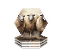 Ceramic Coasters for Drinks Hexagon Drink Coasters with Metal Holder Sheeps Watercolor Ceramic Coaster Set of 4 Tabletop Protection Mat for Home Decor
