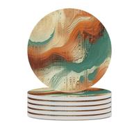 Ceramic Coasters for Drinks Non-Slip Cup Mat Drink Coasters with Metal Holder Orange and Beige Ceramic Coaster Set of 6 Cork Backing Stone Coasters for Tabletop Protection