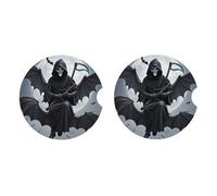 Ceramic Coasters for Drinks White Drink Coasters with Metal Holder Bat Death Moon Ceramic Coaster Set of 2 Tabletop Protection Mat for Home Decor