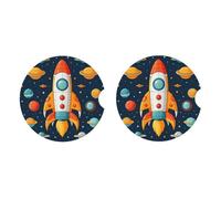 Ceramic Coasters for Drinks White Drink Coasters with Metal Holder rocket clipart space ship Ceramic Coaster Set of 2 Tabletop Protection Mat for Home Decor