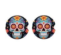 Ceramic Coasters for Drinks White Drink Coasters with Metal Holder Sugar Skulls Ceramic Coaster Set of 2 Tabletop Protection Mat for Home Decor