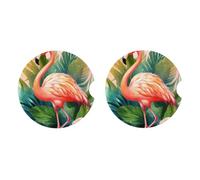 Ceramic Coasters for Drinks White Drink Coasters with Metal Holder Tropical Flamingo Ceramic Coaster Set of 2 Tabletop Protection Mat for Home Decor