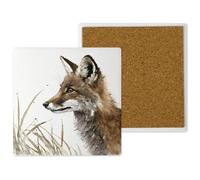 Ceramic Coasters - Handprinted 10x10cm Fox Countryside Critters Design - Popular Wildlife and Pets - Handmade in the UK - Gift for Animal Lovers