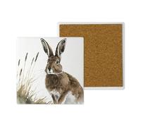 Ceramic Coasters - Handprinted 10x10cm Hare 1 Countryside Critters Design - Popular Wildlife and Pets - Handmade in the UK - Gift for Animal Lovers