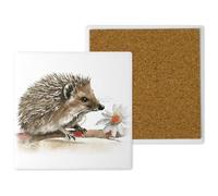 Ceramic Coasters - Handprinted 10x10cm Hedgehog Countryside Critters Design - Popular Wildlife and Pets - Handmade in the UK - Gift for Animal Lovers