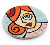 Ceramic COASTERS Nº1 handmade and handpainted with multicolored Foc-Art decoration. 3,74" x 3,74" x 0,20"