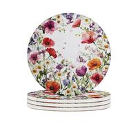Ceramic Coasters Set of 4 Absorbent Stone Drink Coasters with Holder,Non-Slip Cork Backing,Colorful Flowers Coasters for Coffee Table,Desk & Home Decor
