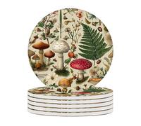 Ceramic Coasters Set of 6 Absorbent Stone Drink Coasters with Holder,Non-Slip Cork Backing,Colorful Mushrooms Coasters for Coffee Table,Desk & Home Decor