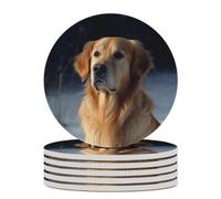 Ceramic Coasters Set of 6 Tabletop Protection Mat Table Coffee Cup Beverage Coaster Absorbing Round Ceramic Stone Coaster with Cork Base Golden Retriever Printed Coasters for Dining
