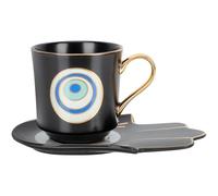 Ceramic Coffee Cup 16x11x9cm European Style Evil Eye with Saucer | Smooth Black Finish, Heat Handling, Helps Prevent Spills, Vintage Decor for Parties, Offices and Guest Serving