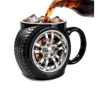 Ceramic Coffee Cup - Car Tire Theme 330ml Non Slip Funny Cup, Coffee Mug, Matte Black Glaze, Rubber Grip Band, Wide Base Stability | Tire Tread Texture for Cafe Birthday Mom Lovers Friends Men