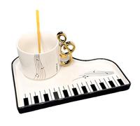 Ceramic Coffee Cup: Coffee Cups with Note Handle, Cup Piano, Cappuccino Cups with Saucer and Spoon, Musician Gifts, Coffee Cup for Music Lovers Easter Valentine's Day Birthday (White)