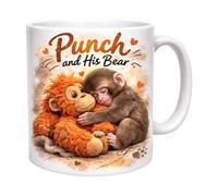 Ceramic Coffee Cup, Easy to Clean, 350ml, Punch and His Bear Mug, Cute Monkey with Orangutan Ted'dy Design, Comfortable Ergonomic Grip, Ideal for Hot Coffee Milk Tea