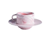 Ceramic Coffee Cup Set Special Marble Design Porcelain Tea Cup and Saucer with Stainless Steel 304 Gold Spoon for Tea Cappuccino Espresso(Pink)