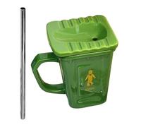 Ceramic Coffee Cup - Trash Can Breakfast Drinking Mug Straw, Novelty Coffee Mug with Secure Fitting Straw Lid, Ceramic Cup with Smooth Glazed Finish Design, Morning Mugs for Home Work Birthday Party