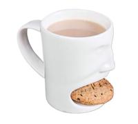 Ceramic Coffee Cup with Cookie Holder, Humanized Face Tea Mug, White Face Ceramic Coffee Mug with Cookie Holder for Dining Room, Workplace, Breakfast, Home, School, Restaurant, Dormitory